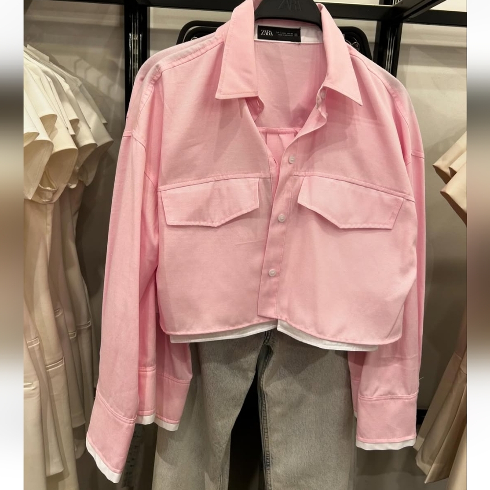Zara Pink Button Crop Top Size S
